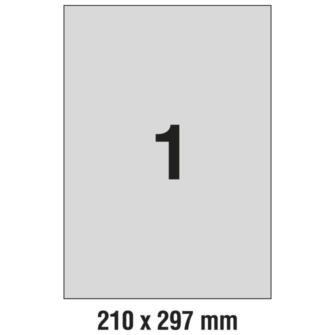 LASERSKE ETIKETE 210X297MM POLIESTER PK20L ZWECKFORM L6013-20 SREBRNE