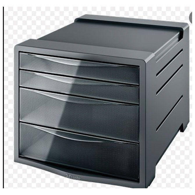KUTIJA S  4 LADICE INTEGO ESSELTE 284530 SIVO-PROZIRNO DIMLJENA