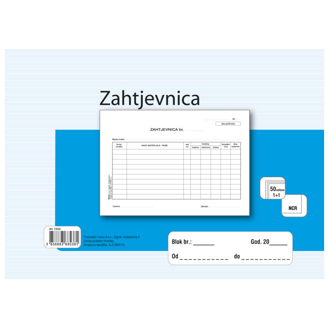 OBRAZAC A-27/NCR ZAHTJEVNICA A5 1 PLUS 1 FOKUS