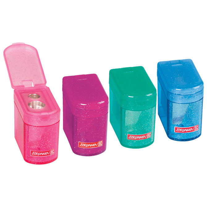 ŠILČEK IZ KOVINE S PVC ŠKATLO 2LUKNJI GLITTER KLICKI BRUNNEN 10-29848 PROZORNO SORTIRANO