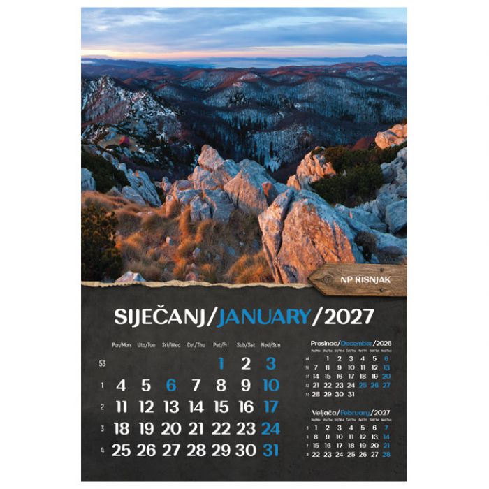KALENDAR "NACIONALNI PARKOVI I PARKOVI PRIRODE 2027" 13 LISTOVA, SPIRALA