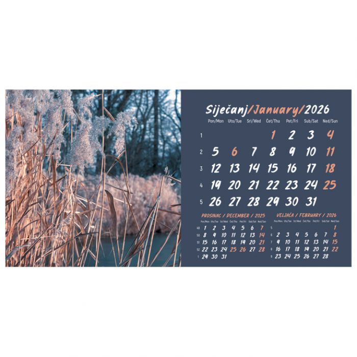 KALENDAR STOLNI MALI 2026. 13 LISTOVA, OBOSTRANI, SPIRALA