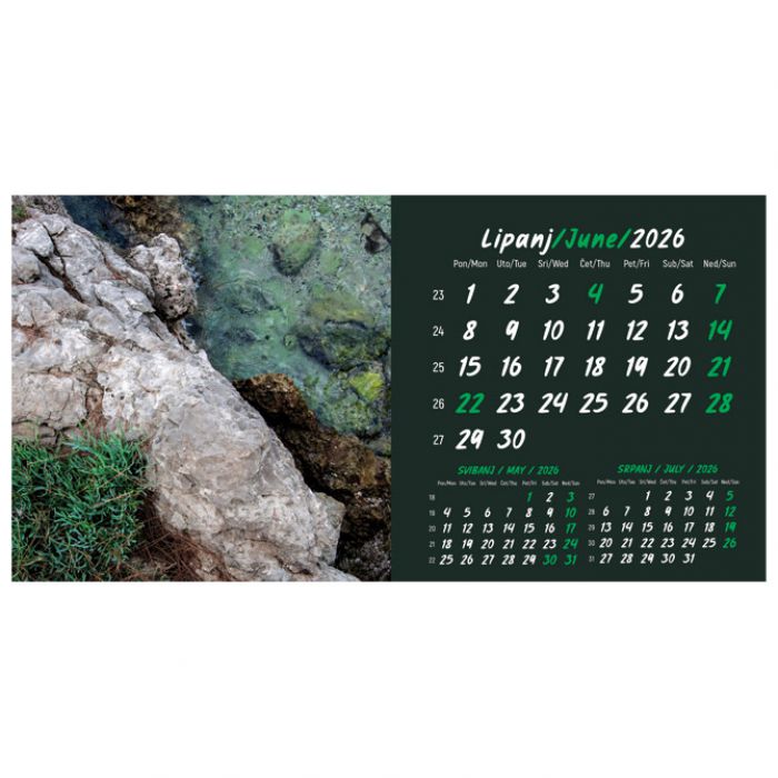 KALENDAR STOLNI MALI 2026. 13 LISTOVA, OBOSTRANI, SPIRALA
