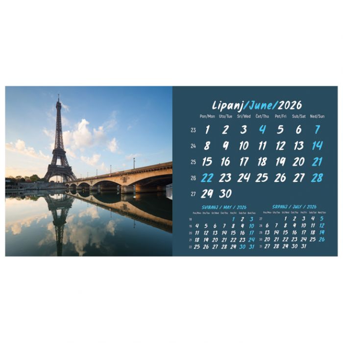 KALENDAR STOLNI MALI 2026. 13 LISTOVA, OBOSTRANI, SPIRALA