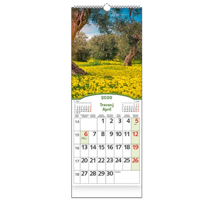 KALENDAR "ČAROBNA HRVATSKA" USKI OKOMITI, 13 LISTOVA, SPIRALA