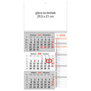 KALENDAR ZIDNI TRODIJELNI 2026. MEMO SA SPIRALOM * DO ISTEKA ZALIHA