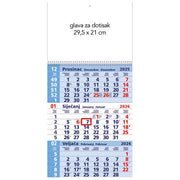 KALENDAR ZIDNI TRODIJELNI 2026. SA SPIRALOM PLAVI * DO ISTEKA ZALIHA