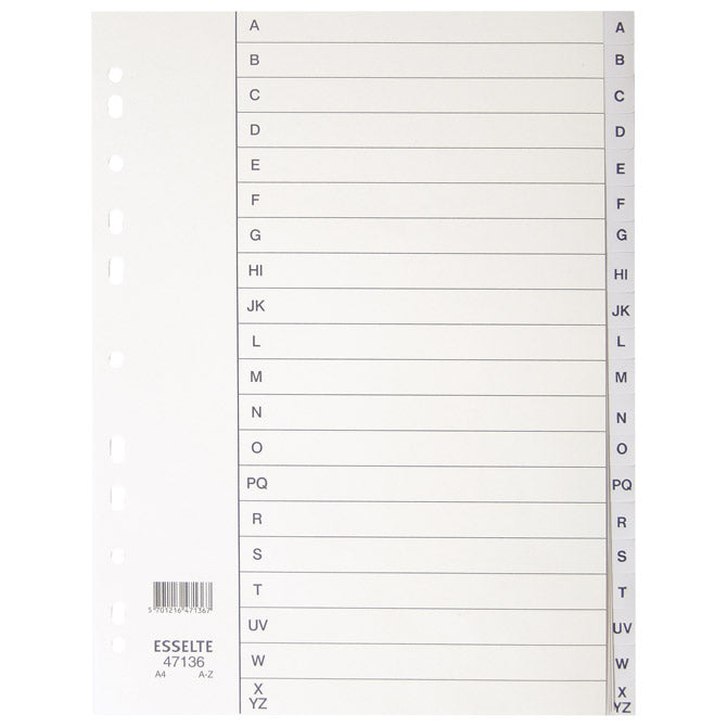 PREGRADA PLASTIČNA A4 A-Z 20L ESSELTE 100112 SIVA