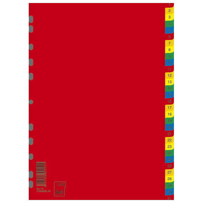 Plastični separator A4 številke 1-31 barvni donau 7736095pl-99