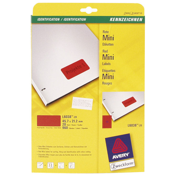 ETIKETE ILK  45,7X21,2MM PK20L ZWECKFORM L6038-20 CRVENE
