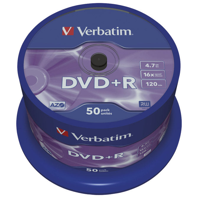 DVD PLUS R 4,7/120 16X SPINDL MAT SILVER PK50 VERBATIM 43550