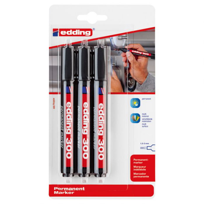 MARKER PERMANENTNI 1,5-3 MM OKRUGLI VRH EDDING 300/3 CRNI BLISTER