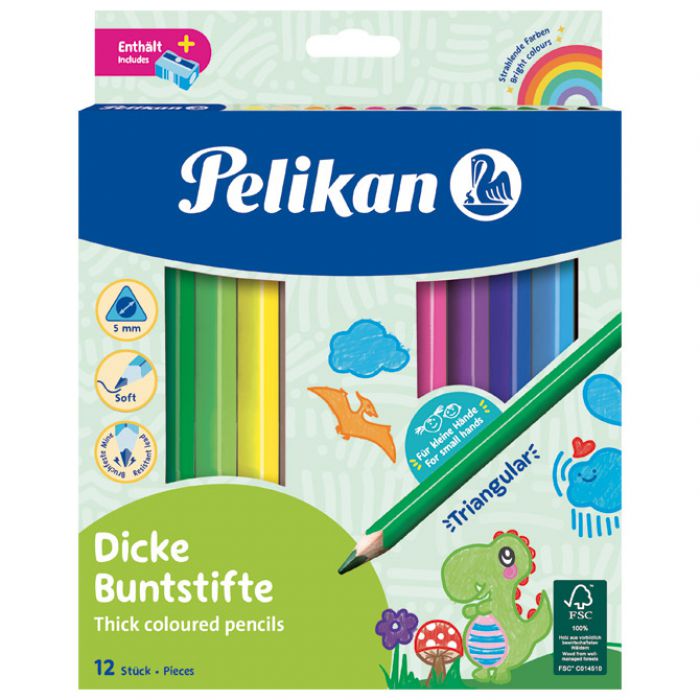 BOJE DRVENE  12BOJA TROKUTASTE JUMBO PLUS ŠILJILO PELIKAN 700160 (300001182) BLISTER