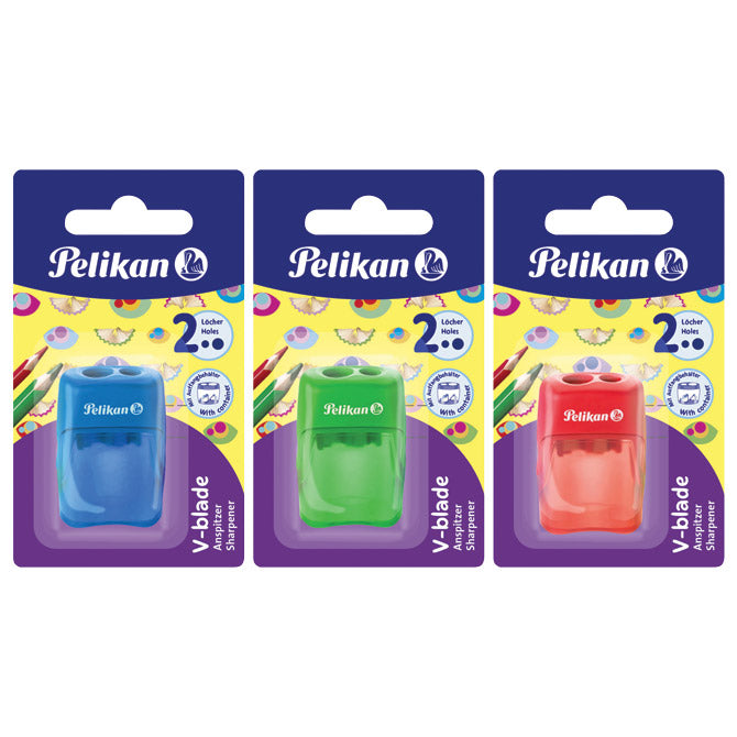 ŠILILO PVC S PVC ŠKATLO 2 LUKNJI PELIKAN 700245 SORTIRANO BLISTER