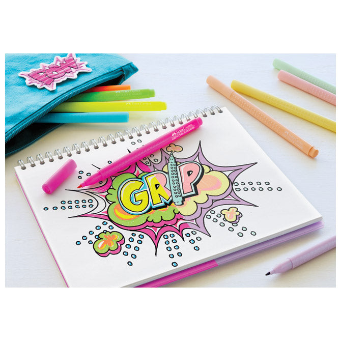 Šolski flomaster 10 barv grip neon plus pastel faber castell 155312 blister