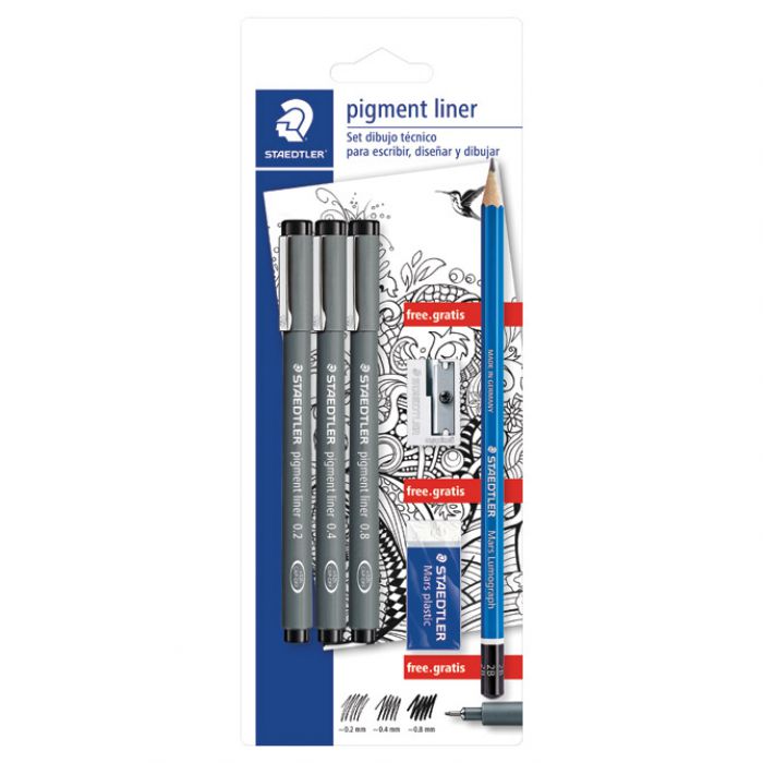 SET FLOMASTER LINER PIGMENT PK3 PLUS OLOVKA GRAFITNA PLUS ŠILJILO PLUS GUMICA DESIGN JOURNEY STAEDTLER 308 SBK3P * DO ISTEKA ZALIHA