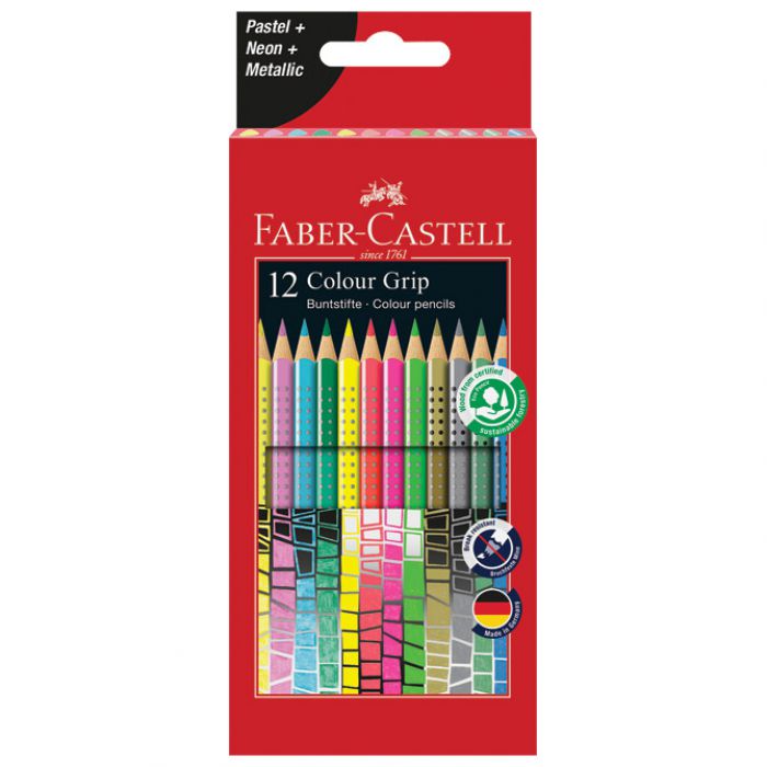 BOJE DRVENE  12BOJA GRIP 2001 (NEON PLUS METALIK PLUS PASTEL) FABER-CASTELL 201569 BLISTER