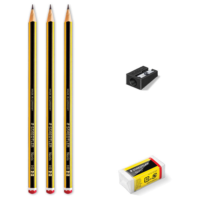 SVINČNIK GRAFITNI HB NORIS PK3 PLUS RADIRKA PLUS GRATIS ŠILČEK STAEDTLER 120 SBK3P1 BLISTER