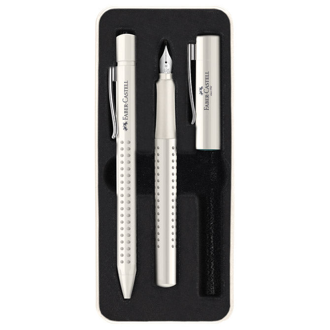 SET SVINČNIK KEMIČNI PLUS NALIVNIK GRIP 2010 HARMONY V KOVINSKI ŠKATLI FABER CASTELL 201527 BELA