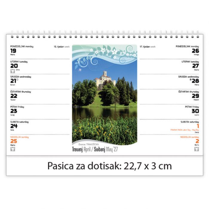 KALENDAR STOLNI PLANER - DVOTJEDNIK "CROATIA" 30 LISTIOVA, SPIRALA