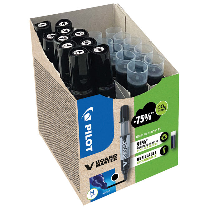 SET MARKER ZA BIJELU PLOČU 2,3 MM V BOARD MASTER BEGREEN PK10 PILOT  PLUS  REFILI (5 PLUS 5 GRATIS) CRNI
