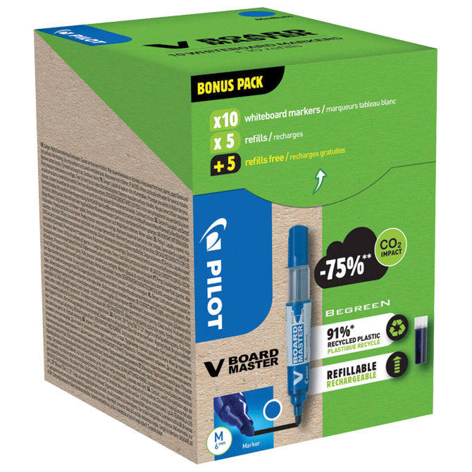 SET MARKER ZA BIJELU PLOČU 2,3 MM V BOARD MASTER BEGREEN PK10 PILOT  PLUS  REFILI (5 PLUS 5 GRATIS) PLAVI