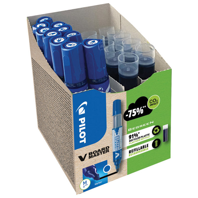 SET MARKER ZA BIJELU PLOČU 2,3 MM V BOARD MASTER BEGREEN PK10 PILOT  PLUS  REFILI (5 PLUS 5 GRATIS) PLAVI