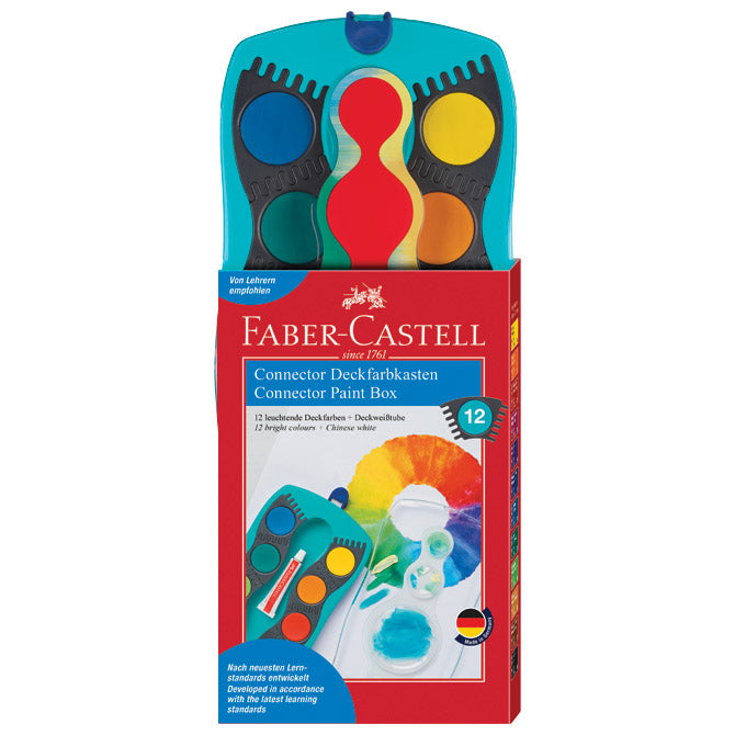 Akvarel fi 24mm 12barv plus bela tempera connector faber castell 125003 turkizna škatlica