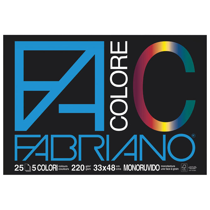 Papir u boji a3 plus  220g u bloku pk25 bristol colore fabriano sortirano