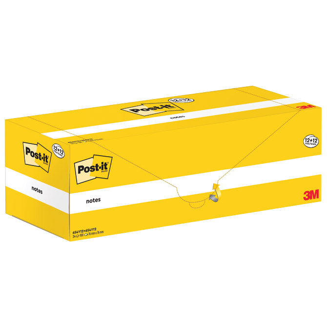 Blok samolepljiv 76x76mm 100L Post-it 3M.654 rumen 12+12 gratis