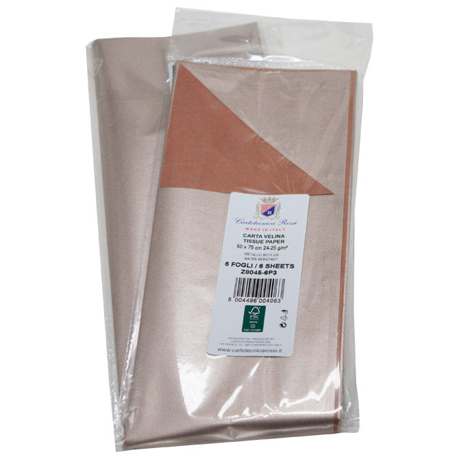 PAPIR UKRASNI TISSUE 50X75CM PK6 CARTOTECNICA ROSSI Z8045 METALIK BAKRENO-PLATINASTI BLIS.