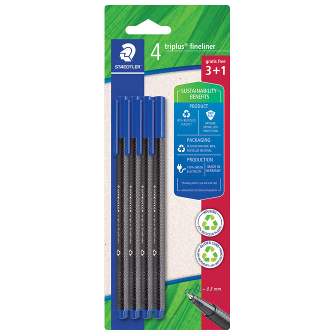 FLOMASTER FINELINER 0,3MM PK3 PLUS 1 GRATIS RECIKLIRANI TRIPLUS STAEDTLER 334 R-3BK4 PLAVI