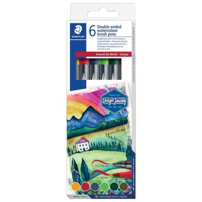 FLOMASTER 6BARVNI OBOJESTRANSKI AKVAREL "EUROPA" DESIGN JOURNEY STAEDTLER 3001 C6-1 BLISTER