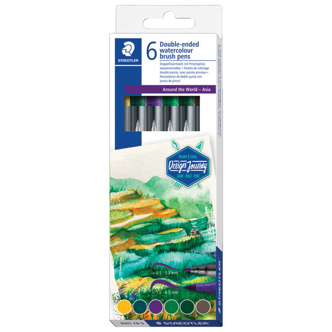FLOMASTER 6 BARVNA OBOSTRANSKA AKVAREL "ASIA" DESIGN JOURNEY STAEDTLER 3001 C6-5 BLISTER