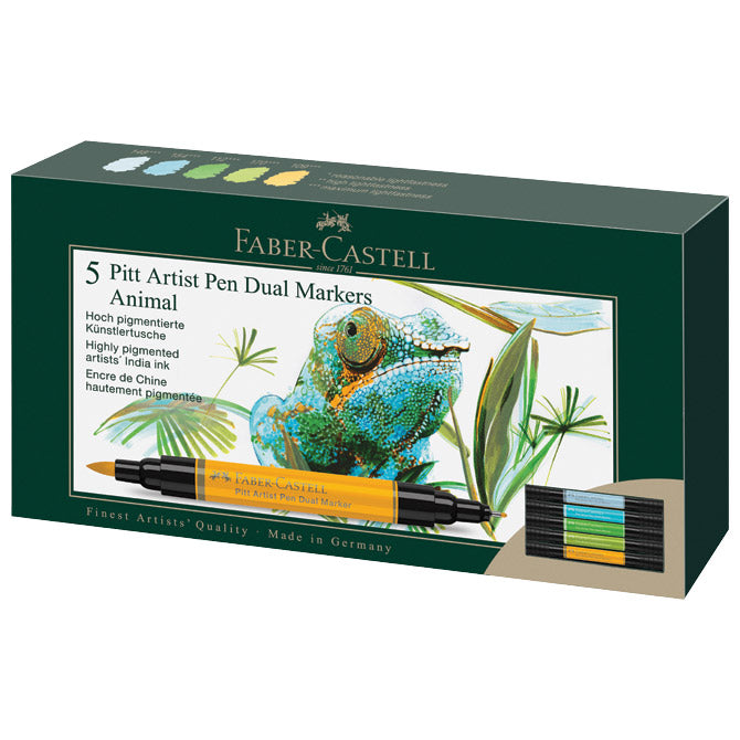 MARKER OBOSTRANI PITT ARTIST 5BOJA ANIMALS INDIA INK FABER CASTELL 162008 SORTIRANO
