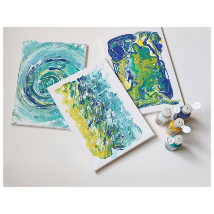 SET BOJA AKRILNA ZA TEHNIKU IZLIJEVANJA 100ML 4BOJE POURING PLUS 2PLATNA PLUS KIST PRIMO PAINTSET3