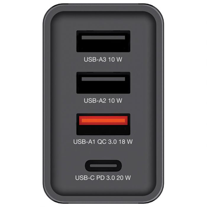 PUNJAČ ZA MOBILNE UREĐAJE ZIDNI 1XUSB-C/PD 20W/1XUSB-A QC 3.0/2XUSB-A 10W VERBATIM 49700 CRNI