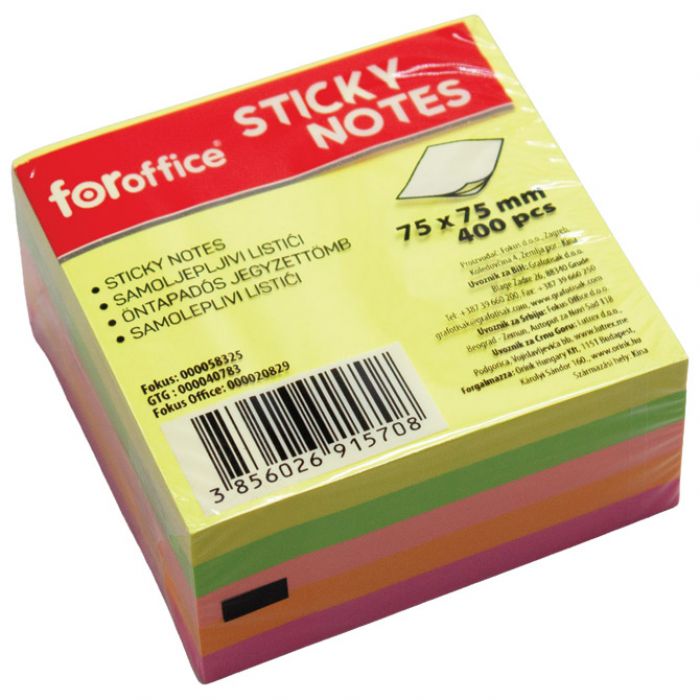 BLOK SAMOLJEPLJIV KOCKA 75X75 MM 400L FOROFFICE 5 BOJA NEON