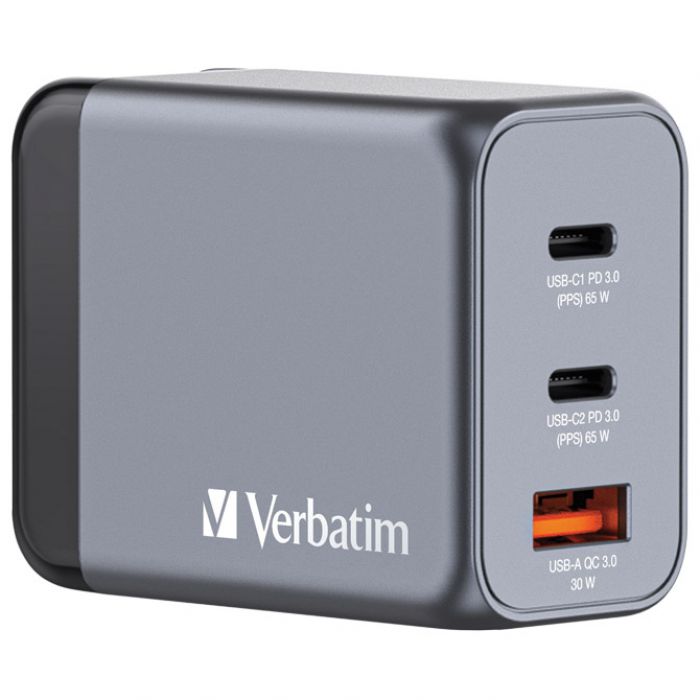 PUNJAČ ZA MOBILNE UREĐAJE ZIDNI 2XUSB-C/PD 65W/1XUSB-A QC 3.0 (EU/UK/US)  VERBATIM 32201