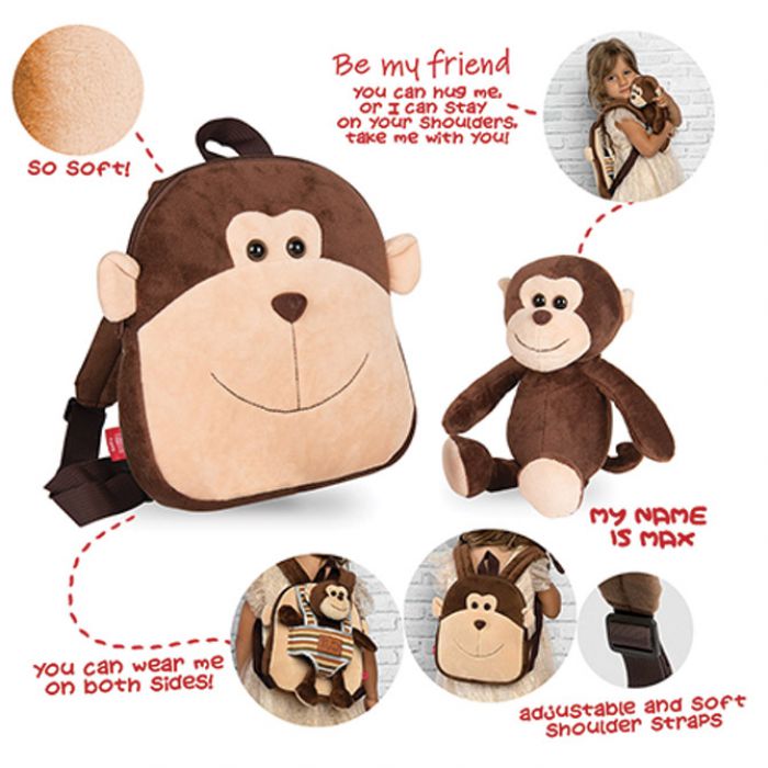 RUKSAK MINI OBOSTRANI S ODVOJIVIM PLIŠANCEM MAX MONKEY PERLETTI 13031