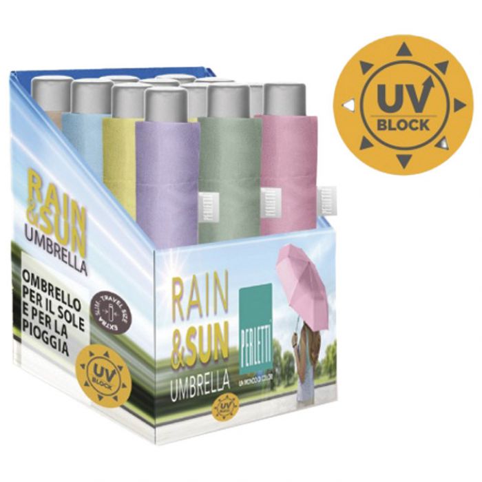 KIŠOBRAN RUČNI SKLOPIVI (RAIN&SUN) EXTRA SLIM UV50 PLUS TIME PERLETTI 26409 SORTIRANO