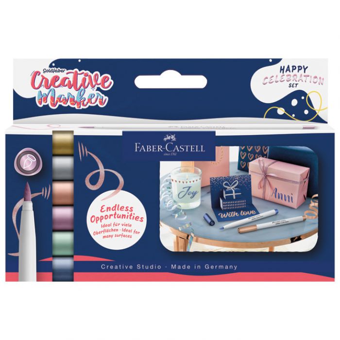 MARKER PERMANENTNI DEKORATIVNI BRUSH METALIC PK6 FABER CASTELL 161006 SORT BLISTER