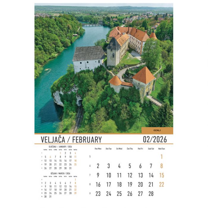 KALENDAR "DVORCI I UTVRDE 2026" 13 LISTOVA, SPIRALA
