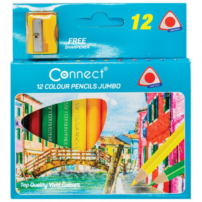 BOJE DRVENE  12BOJA KRATKE JUMBO TROKUTASTE PLUS ŠILJILO CONNECT BLISTER