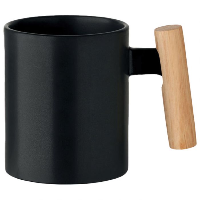 ŠALICA KERAMIČKA 320ML CRENATE SA DRVENOM DRŠKOM CRNA