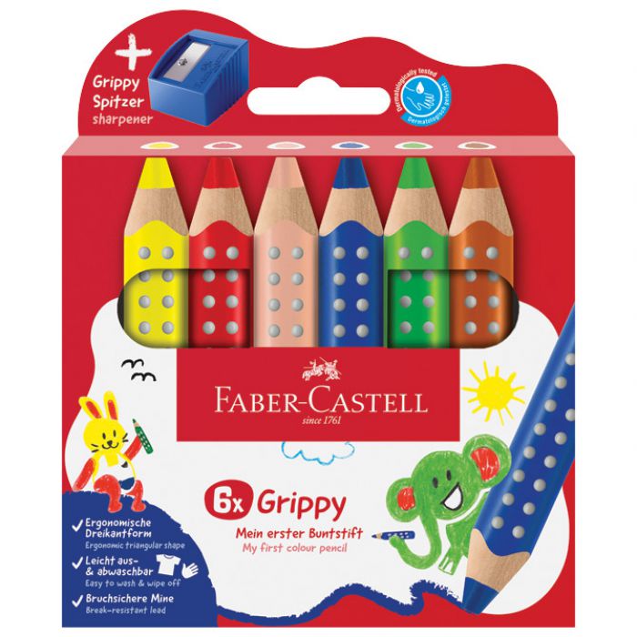 BOJE DRVENE 6BOJA JUMBO XXL GRIPPY 3U1 PLUS ŠILJILO FABER CASTELL 110635 BLISTER