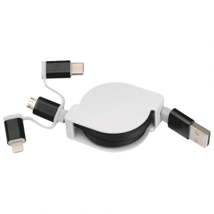 KABEL ZA PUNJENJE UVLAČNI USB SA 3 KONEKTORA MACMA 2165203 CRNI