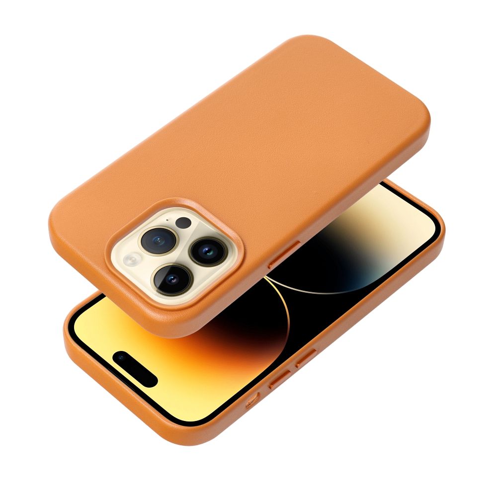 Usnjena maska Mag Cover za iPhone 14 oranžna