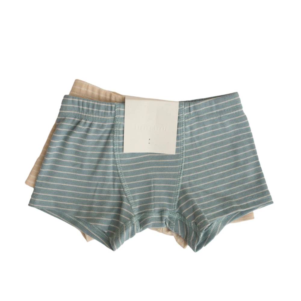 Lunilou - Bokserice za dječake s prugama, Silver Blue/ Sand, 2 kom, vel. 104/110