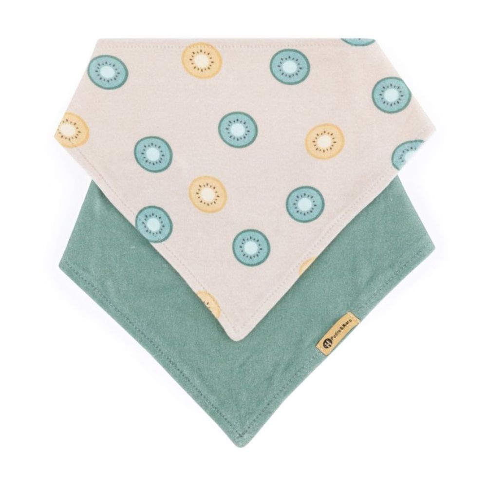 Petite&Mars Luke marama podbradak 3m+ 2 kom, Beige Kiwis/Misty Green
